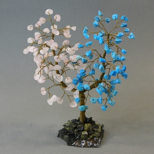 Дерево Любви из хаолита и розового кварца - дерево счастья