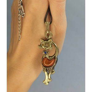 Кулон из янтаря в бронзе 75 мм - Кошка гламурная