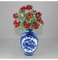Букет -Лето- в вазе гжель - маки из авантюрина и коралла - цветы из камня 