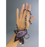 Колье из чароита и жемчуга в бисере - Валенсия - 50 см