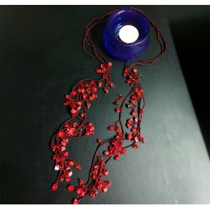 Бусы из коралла в бисере - Фуэтэ - галстук 100 см