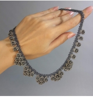 Колье из гематита в бисере -Ночной костер- 42-48 см