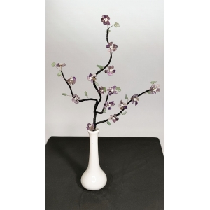 Цветущая ветка -Сиреневый рассвет- из аметиста и авантюрина - цветы из камня 