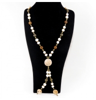 Бусы из яшмы песочной и жемчуга - Рафаэлла - 50 см