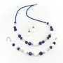 Комплект - Лазурный Берег - из агата и лазурита - бусы 60 см, серьги 4,5 см и браслет 17 см