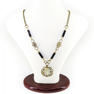 Кулон - подвеска из лунного камня (лабрадора) и агата черного на цепи - 45 см