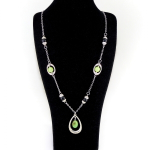 Кулон - подвеска из хризопраза, оникса и шунгита на цепи - 60 см