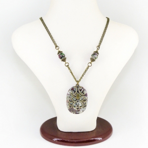 Кулон - подвеска из эвдиалита и рубина в цоизите на цепи - 52 см