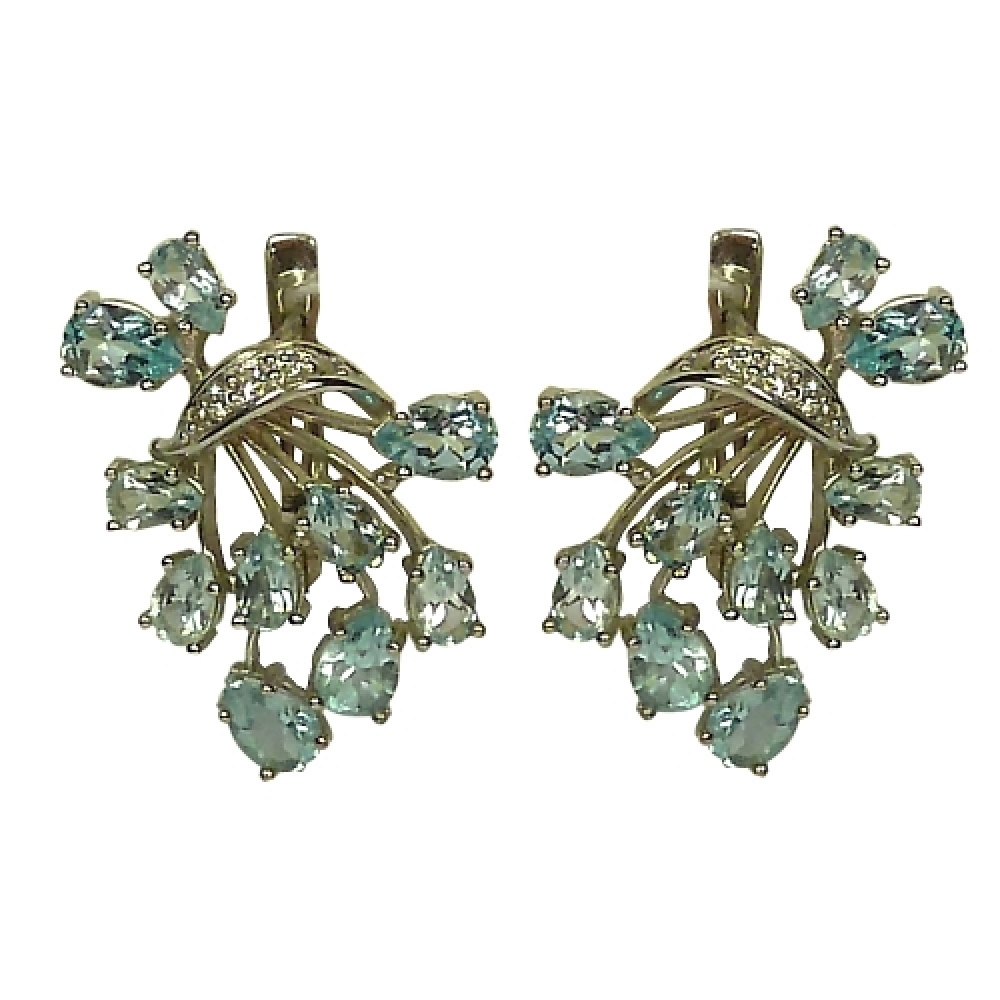Серьги из топаза 4х6 мм, 3х5 мм в серебре с фианитами - вес 7.1 г