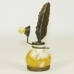 Фигурка с янтарем в бронзе - Чернильница с пером - 45х70 мм
