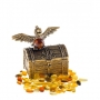 Фигурка с янтарем в бронзе - Сундук с попугаем - 30х37 мм