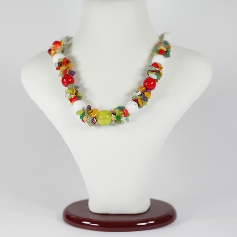 Ожерелье из самоцветов (оникс, коралл, агат) - Карамель - 50 см