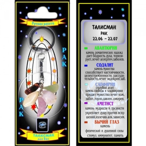 Рак талисман успеха брелок - знак зодиака - авантюрин, аметист, сапфирин, содалит, бычий глаз