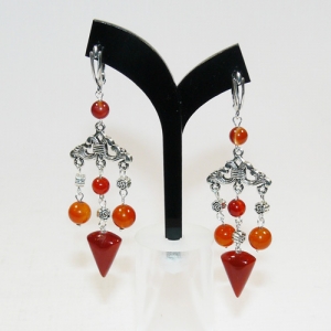 Серьги из сердолика (кабошон) 12х16 мм, диаметр 6-8 мм - длина 8 см